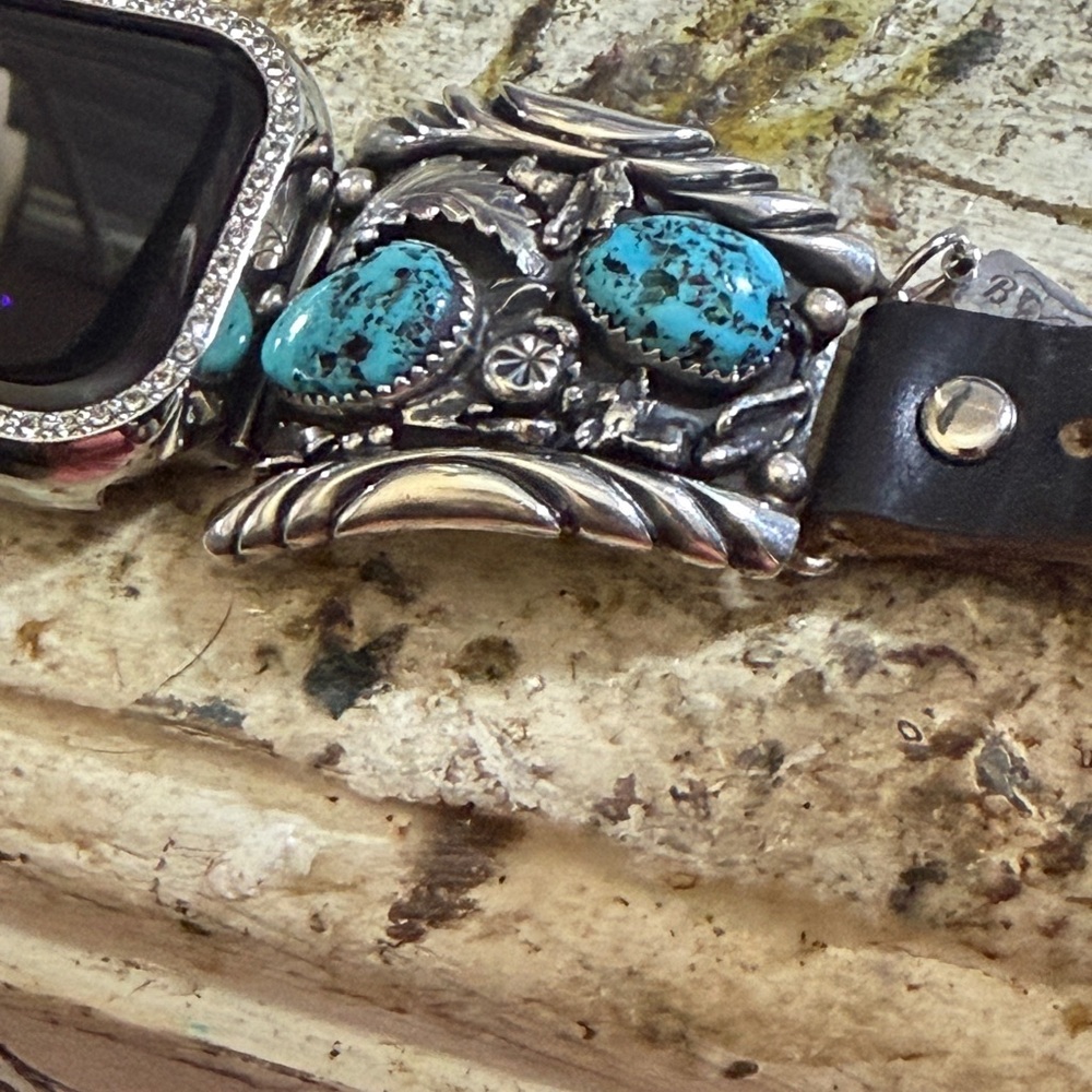 Gorgeous Native American Apple Watchband/SS/kingman Turquoise - Picture 8 of 9